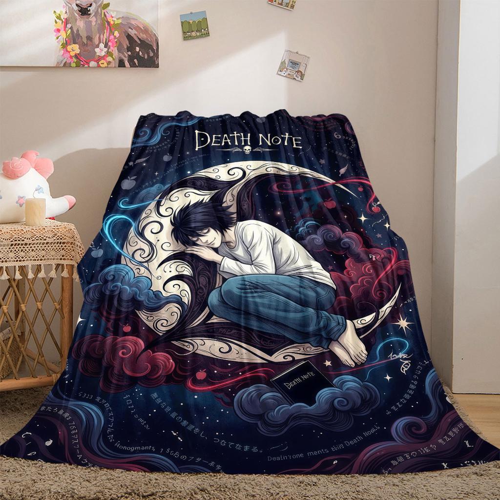 Death Note Fine 2D Print Flannel Blanket Cute Cartoon Graphic Patterns for Bedding Sofa Couch Travel Picnic Wrap_LIAN