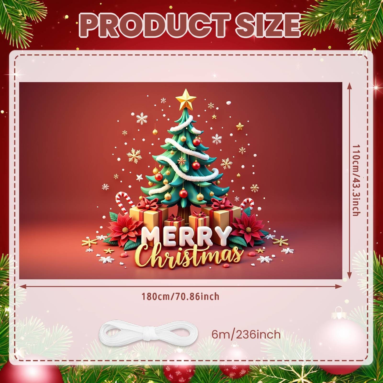 

Christmas Party Backdrop Snowflake Pattern Merry Christmas Banner Christmas Banner Red Bauble Festive Background For Xmas Office