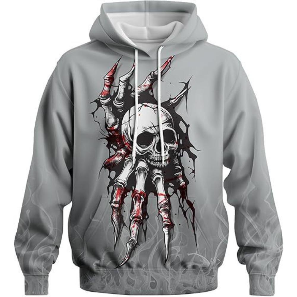Autumn Winter Creative Skull 3D Digital Printed Men's Loose Fitting Pullover Hoodies Fashionable Long Sleeved Hoodies