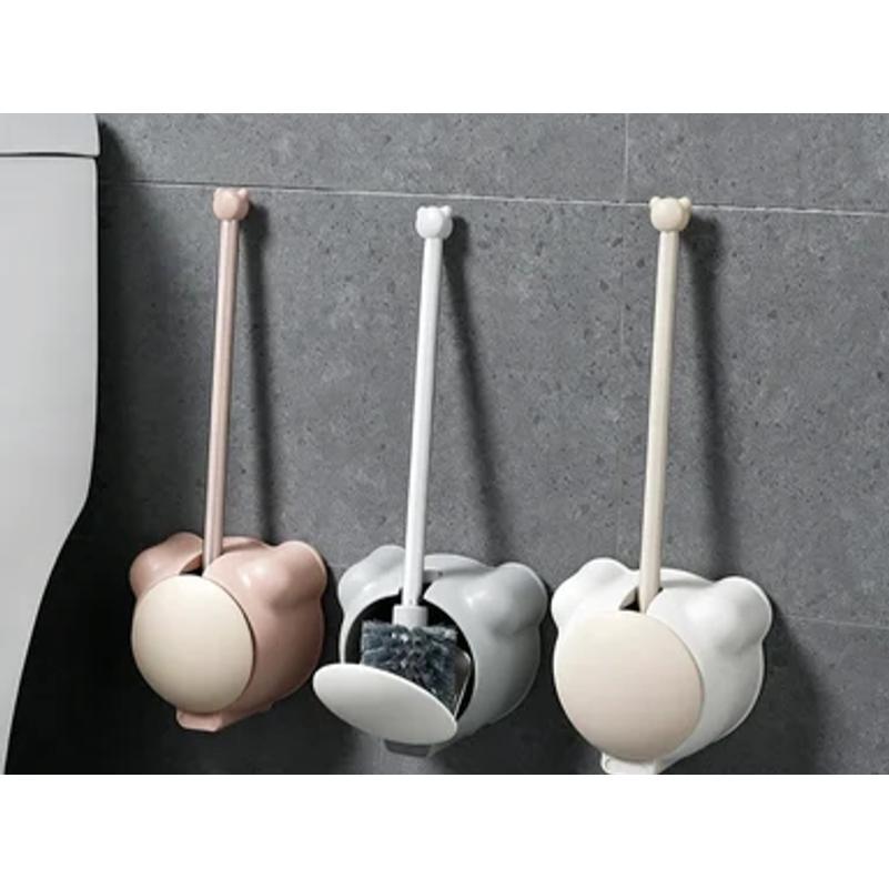 Bear toilet brush wall mounted non perforated bathroom with no dead corners, toilet cleaning brush with cover