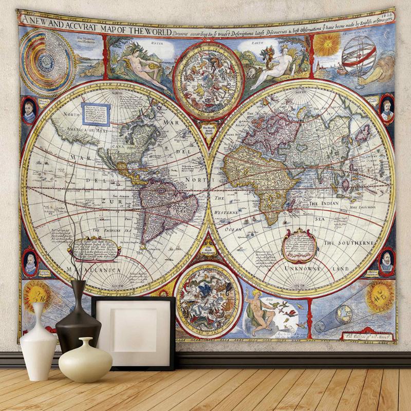 world map tapestry living room Boho Tapestry room decoration Office Stain Resistant Room Decoration Aesthetic 100X70CM