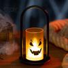 LED Pumpkin Lamp Halloween Ghost Face Candle Light, Battery Powered Lamp, Decorative Light Detachable Handle for Home Party Decor Portable Iron