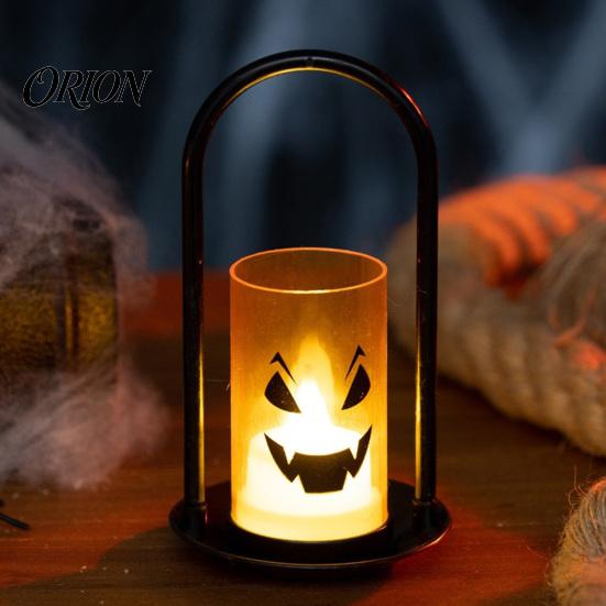 LED Pumpkin Lamp Halloween Ghost Face Candle Light, Battery Powered Lamp, Decorative Light Detachable Handle for Home Party Decor Portable Iron