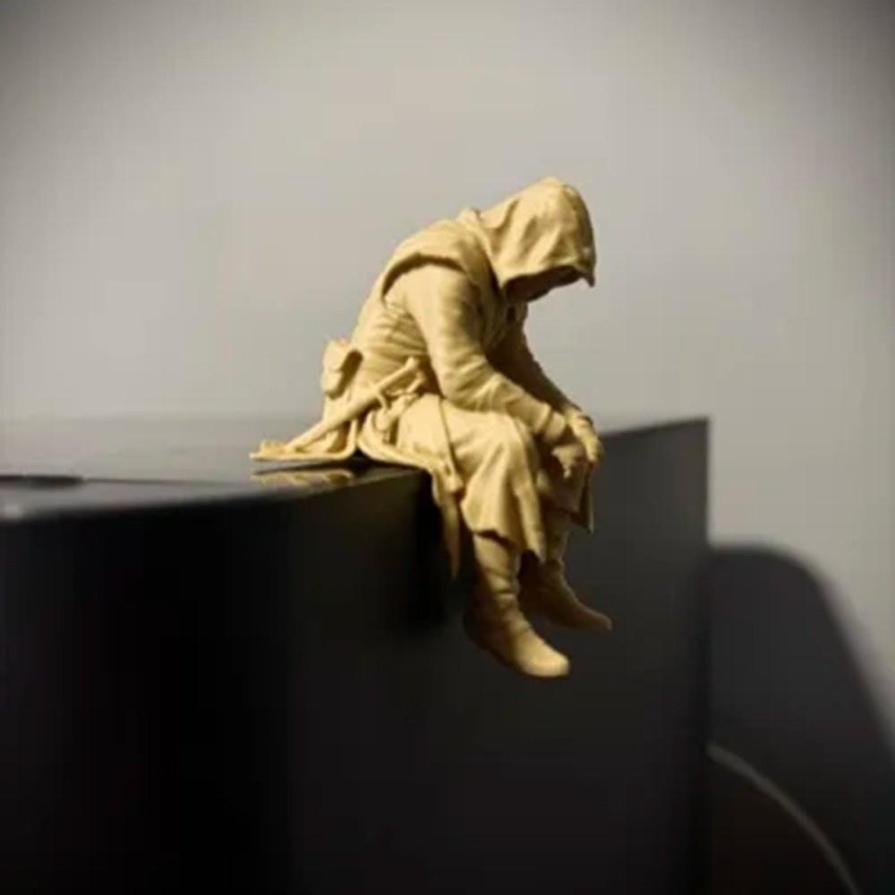 Sitting Pose Warrior Figurine 3D Printed Samurai Sculpture Creative Ninja Ornaments Home