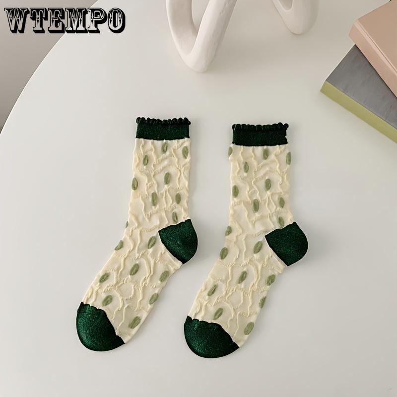 5pcs Women's Mid-Calf Socks, Vintage Floral Print, Breathable Casual Style, Polyester and Spandex Blend, Everyday Fashion Accessory