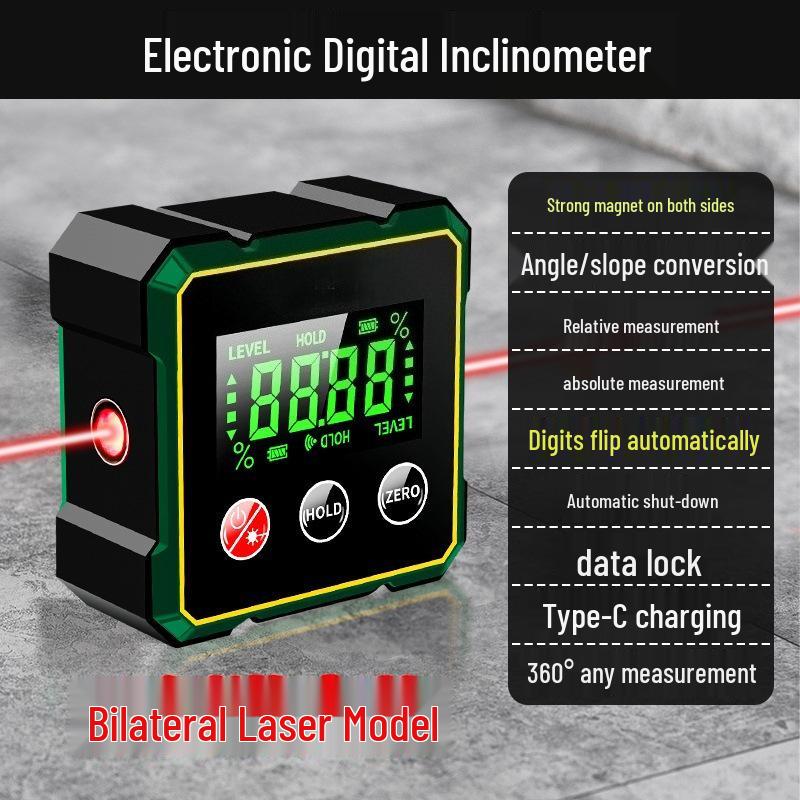 High-Precision Digital Laser Inclinometer with HD Display and Strong Magnetic Base for Accurate Angle Measurement