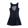 2025 Spring Women's Slim Fit Denim Dress with Layered Decor & Backless Design