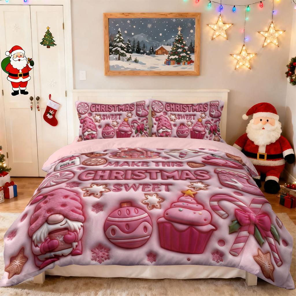 Bed Three-Piece Christmas Element Quilt Cover Pillowcase Digital Printing Kit