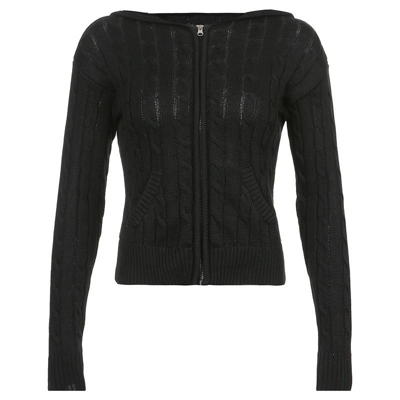 Autumn and Winter Warm Hooded Zip Cardigan Pockets Solid Colour Jacket Short Temperament Top for Women