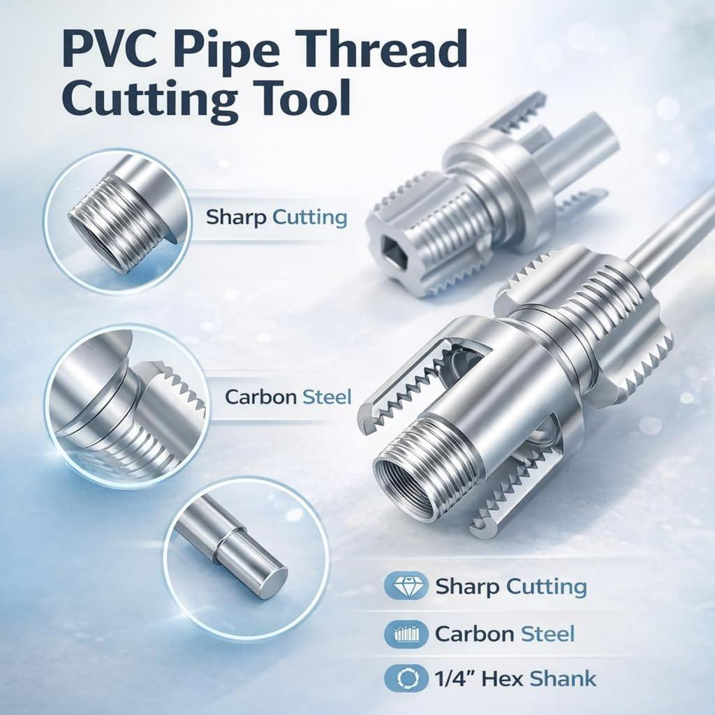 Upgrade Carbon Steel 4 in 1 Water Pipe Wrench Threader,Dual-Function Internal & External Pipe Threader,for 1/2", 3/4", 1" Sizes PVC Pipes Suit