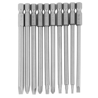 10 ks 100 mm 14" magnetická sada skrutkovacích bitov BST so šesťhrannou stopkou (Drážkovaný+Krížový Bezpečnostný Hviezdicový )