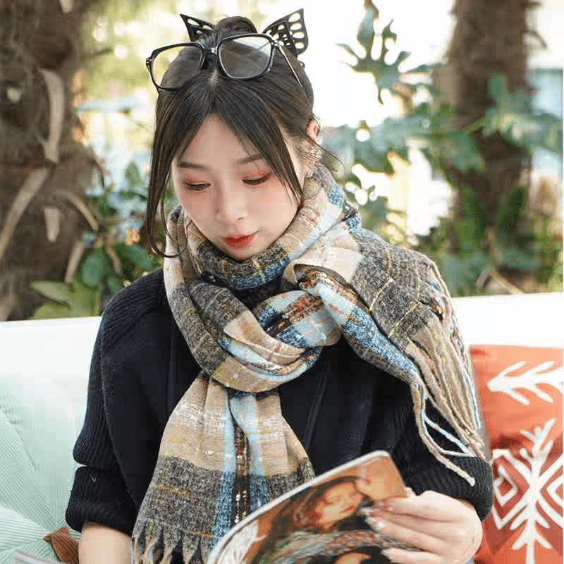 Autumn and Winter Warm Korean Style Scarf for Women New Circle Yarn Galaxy Imitation Cashmere Thickened and Warm Japanese All Match Scarf for Women