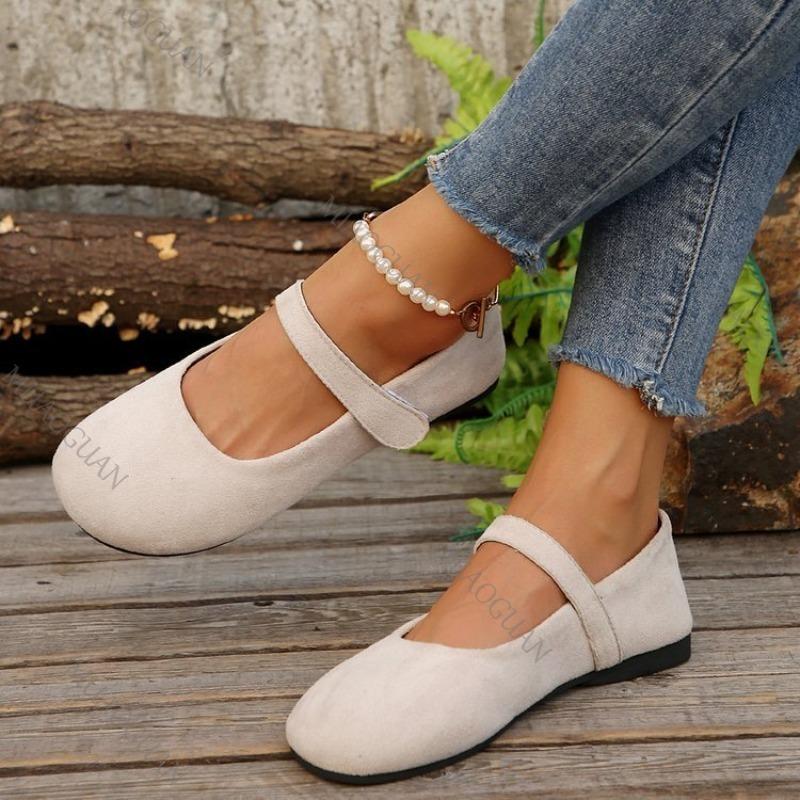 Fashion Woman's Casual Flats Shoes Round Toe Large Size Ladies Shoes Retro French Mary Jane Dress Flat New Summer Solid Comfortable Shoe