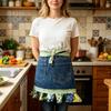 Vintage Denim Spitzenschürze Verstellbarer Bund Halb-Schürze mit Blumigen Rüschensaum und Gesäßtasche für Küche Kochen Basteln