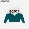 BITCED Women's Winter Colour-Blocked Fleece-Lined O-Neck Sweatshirt