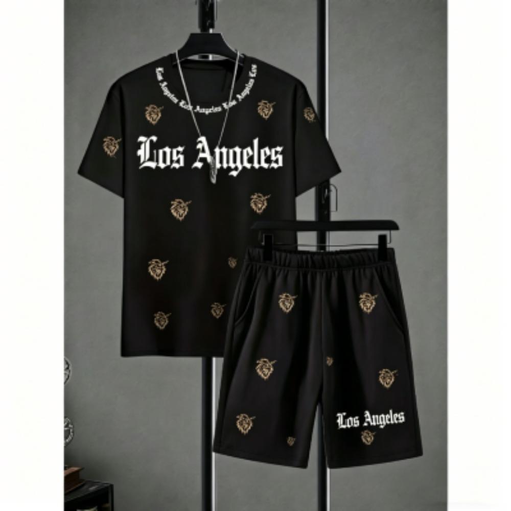 Men's Set Lion Stripe Printed Men's T-shirt and Shorts 2 Piece Set Summer Casual Outdoor Men's and Women's T-shirt Sets