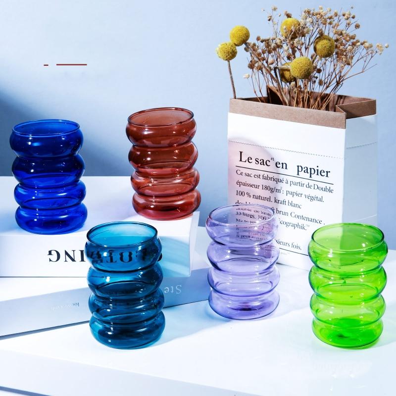 Kreative Glastasse, hitzebeständig, Trinkbecher, Trinkgeschirr, Tee, Saft, Milch, Kaffeetasse, Wassergläser für Zuhause, Ripple-Tasse, 250 ml