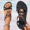 Womens Flat Sandals Summer Bohemian Vacation Style Sandals Retro Ethnic Style Sandals for Women Casual Open-toed Beach Sandalias