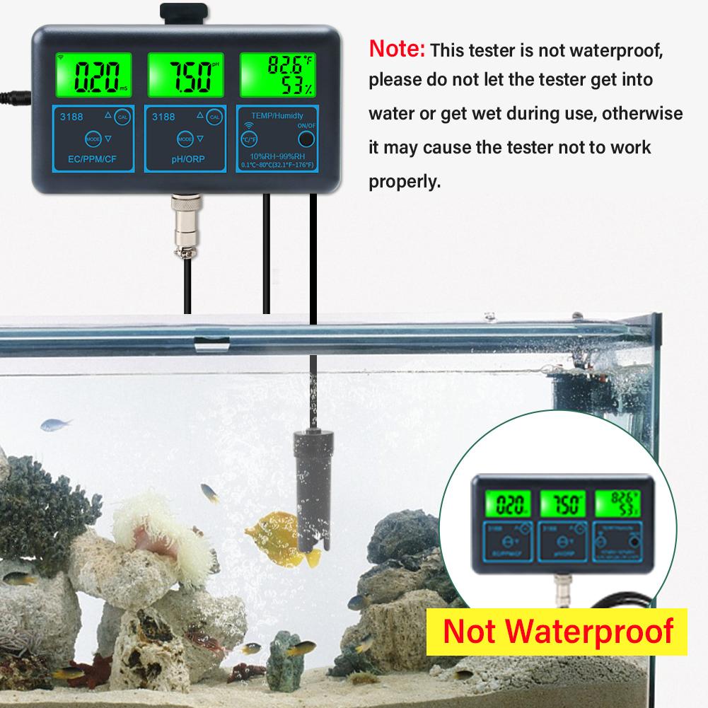 WiFi 7 in 1 PH Meter PH ORP EC PPM CFR Humidity Temperature Water Quality Test Gauge LCD Display Water Tester for Swimming Pool