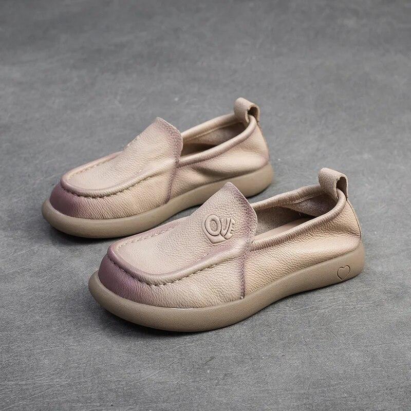 

Johnature, универсальная женская обувь в стиле ретро, ​​лоферы из натуральной кожи, повседневные туфли без шнуровки на плоской подошве с круглым носком и мягкой подошвой 35 абрикосовый