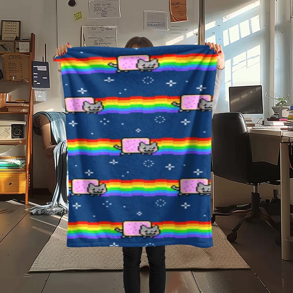 1 Stück Nyan Cat Aufdruck Flanelldecke, Hohe Qualität, Bequem für alle Jahreszeiten, Heimdekoration, Wärme und Komfort, Perfekt für Weihnachtsgeschenke 99