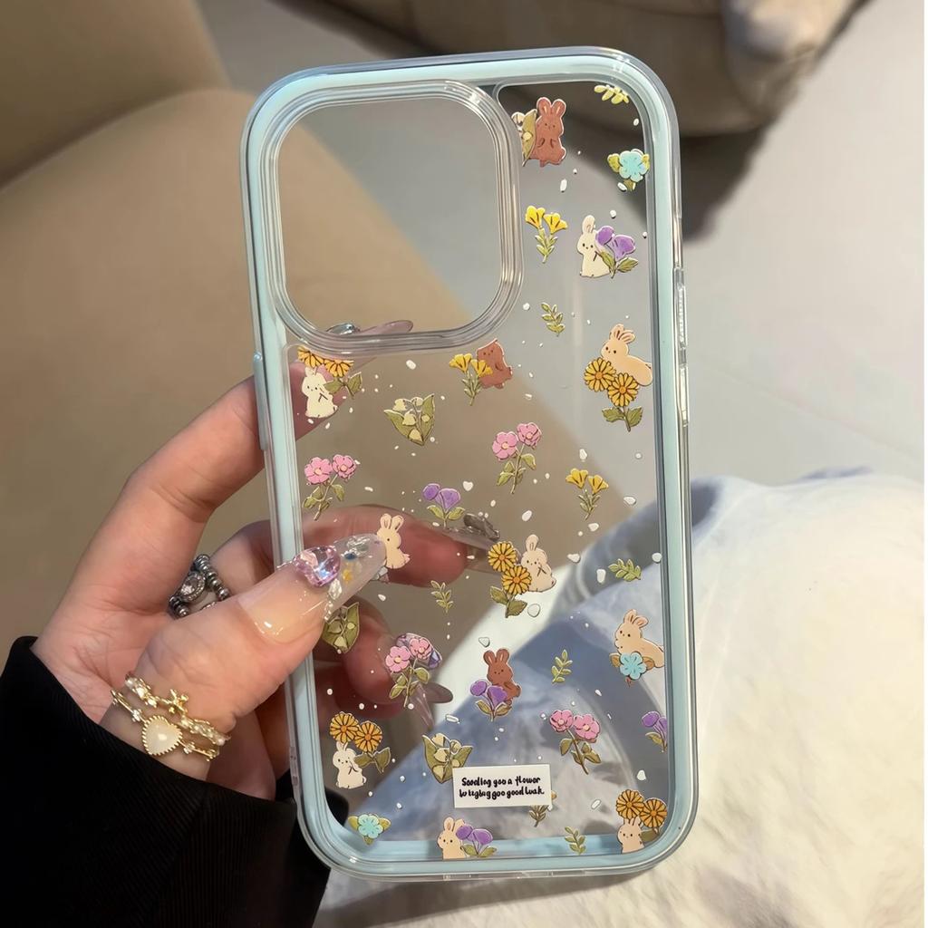 Ins Girl Floral Rabbit for iPhone17 Mobile Phone Case Apple 15/16 Cute 13 Fresh 12 Color Edge 14