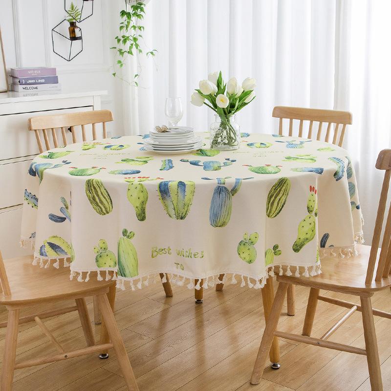 Fabric coffee table cloth pastoral household fringed dust cover creative small fresh jacquard restaurant tablecloth (as the picture,diameter 90cm (150g))