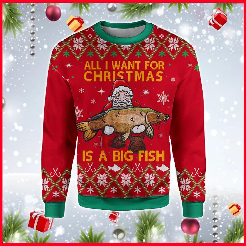 

Новый пуловер с круглым вырезом, креативный топ с 3D-цифровым принтом рыбы, с длинными рукавами, мужской свитшот 5XL