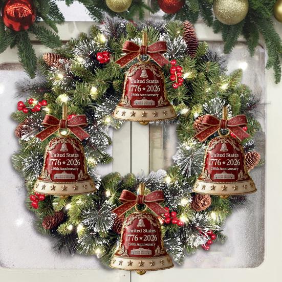 USA 250th Anniversary Bell Ornament Golden-Plated Metal Pendant Durable Collectible Decor Christmas Themed Decorative Bell
