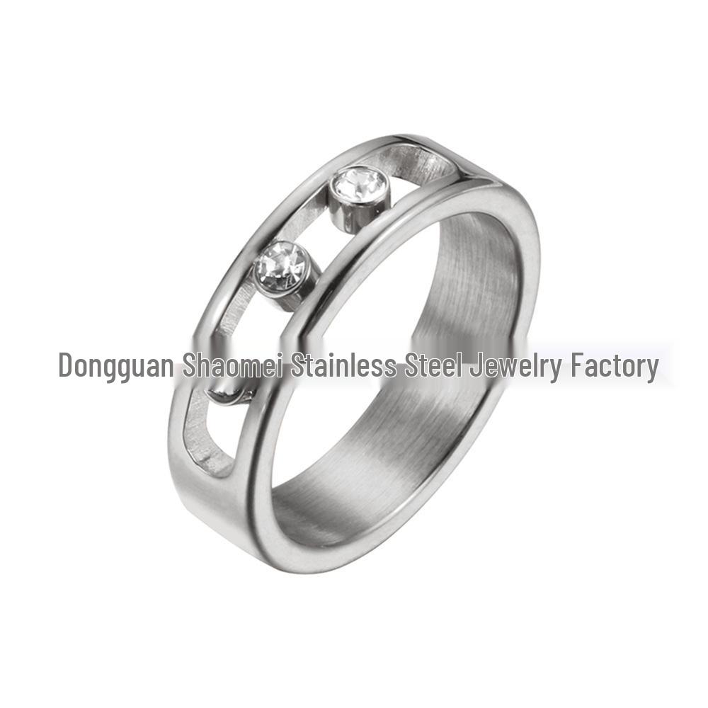 Geometric Jewelry Set: Stainless Steel Diamond-Encrusted Ring, Necklace, Bracelet & Earrings