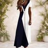 Women Plus Size V Neck Short Sleeve Colorful Floral Printed Straight Long Dress