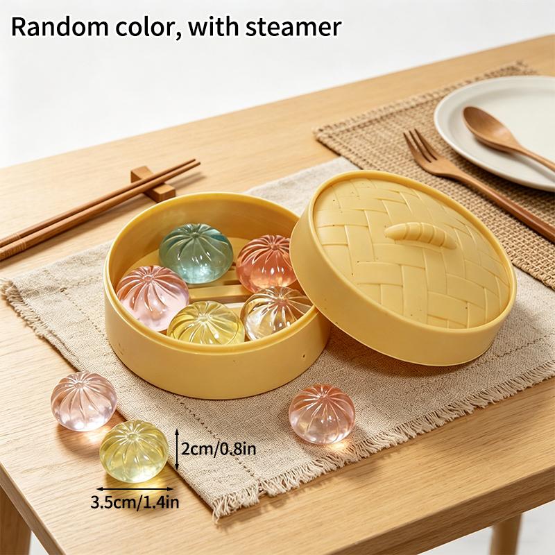 5Pcs Mini Dumplings with Steamer Buns Squeeze Ball Slow Rebound Toys Crystal Dumpling Squishes Squishy Fidget Toy