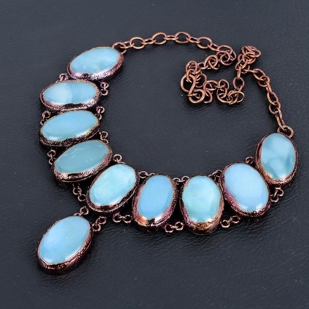 Aquamarine Necklace Gemstone Jewelry, Copper Electroformed Necklace, Adjustable Handmade Chain Necklace Gift For Wife Jewelry