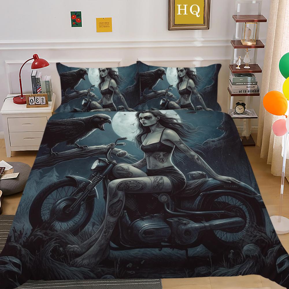 Beauty Skull Printed Home Bedclothes Double Size Microfiber Teen Fashion High Ranking Bedroom Decor