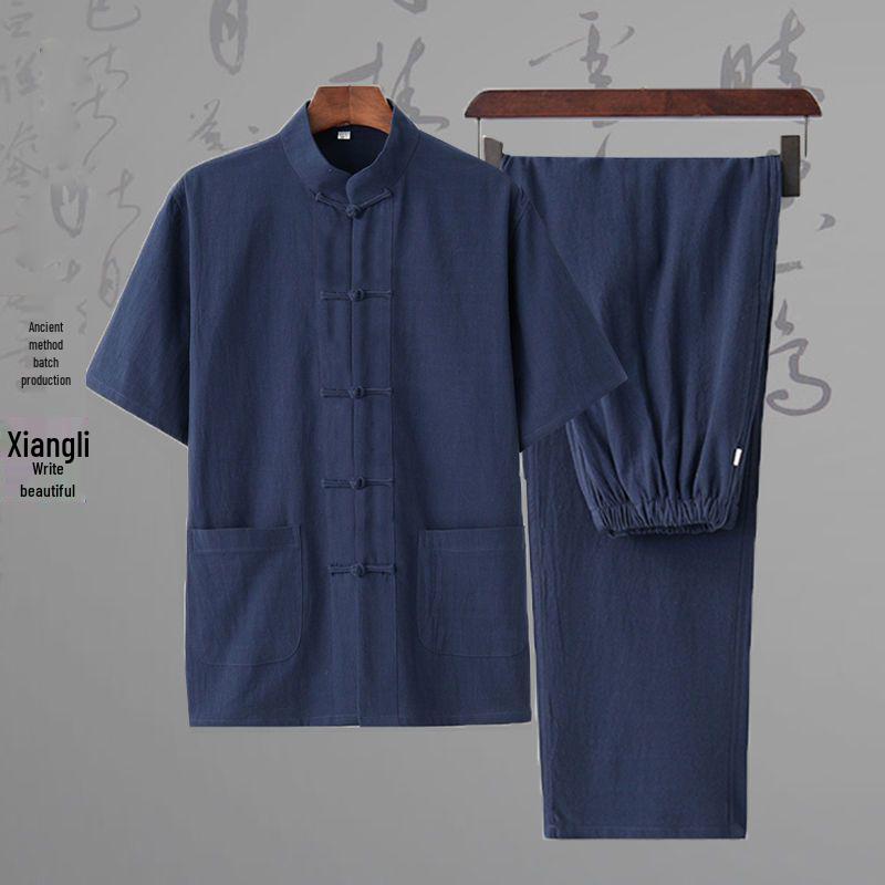 Men's Tang Suit Cotton & Linen Hanfu: Traditional Chinese Costume for Meditation & Tea Ceremonies (Spring-Summer-Fall)