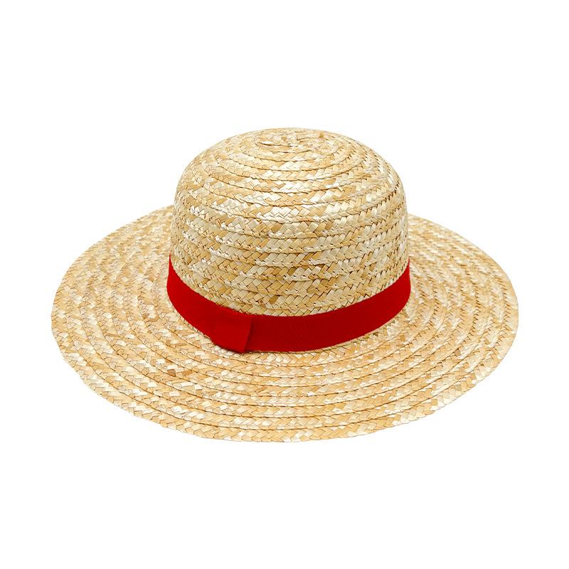 Summer Flat Top ONE PIECE Luffy Same Straw Hat Women's Flat Edge Children's Beach Hat Raffia Sunshade Sunscreen Top Hat