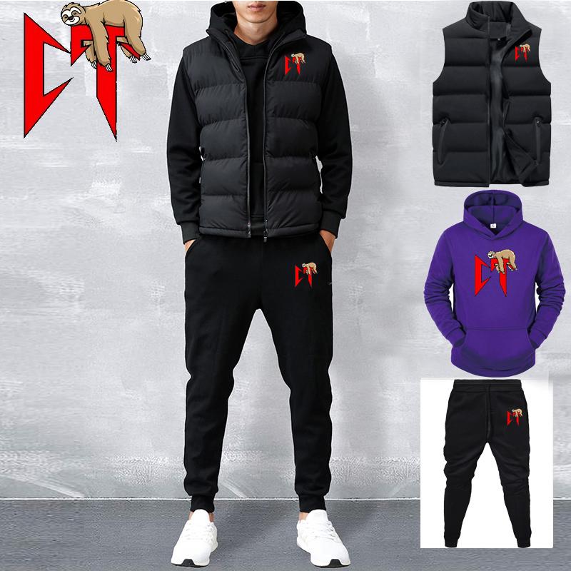 Pánské ležérní sety Vesta + Mikiny + Kalhoty 3dílná tepláková souprava Pánská sportovní souprava Hip Hop Oblečení na ven Tepláková souprava