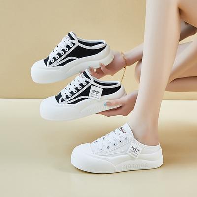Baotou Half Slippers Women's Summer Wear 2025 New Lazy One-pedal Half-tray Shoes Canvas Versatile Thick Baseplate Shoes