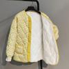 Women's Winter Lightweight Cotton Padded Jacket Light Yellow Korean Style Quilted Outerwear Northeast Floral Cotton Padded Coat