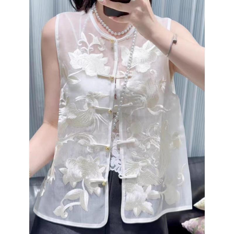 Chinese pink new vest summer fashion embroidered chiffon top