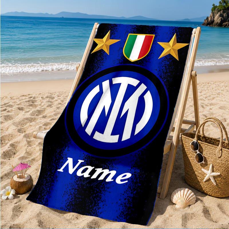 Custom Name Beach Towel Milan Crest Microfiber Beach Towel, Lightweight for Summer Travel, Swimming Pool Fan Birthday Gift