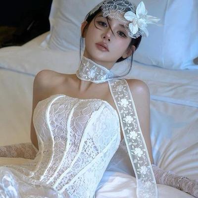 Bufanda de Encaje Francés Verano Bordado Calado Cinta Larga Y Accesorios de Cinturón