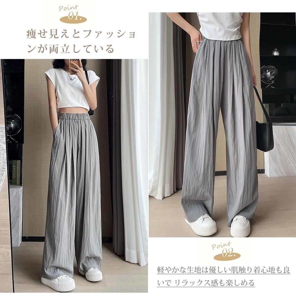 ORWZDCO Wide Leg Elastic Loose Solid Perfect for and Fall Women's Pants, Long, High-Waisted, Waist, Pockets, Casual, Fit, Slimming, Flattering,