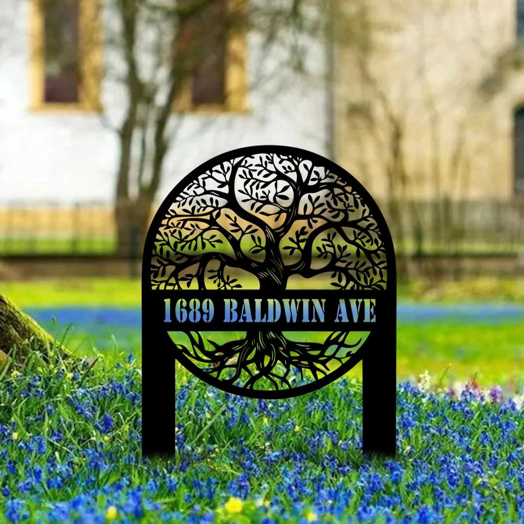 Metal Address Stake Tree House Sign Garden Metal Stake House Number Sign Tree Stake Address Marker Metal Sign