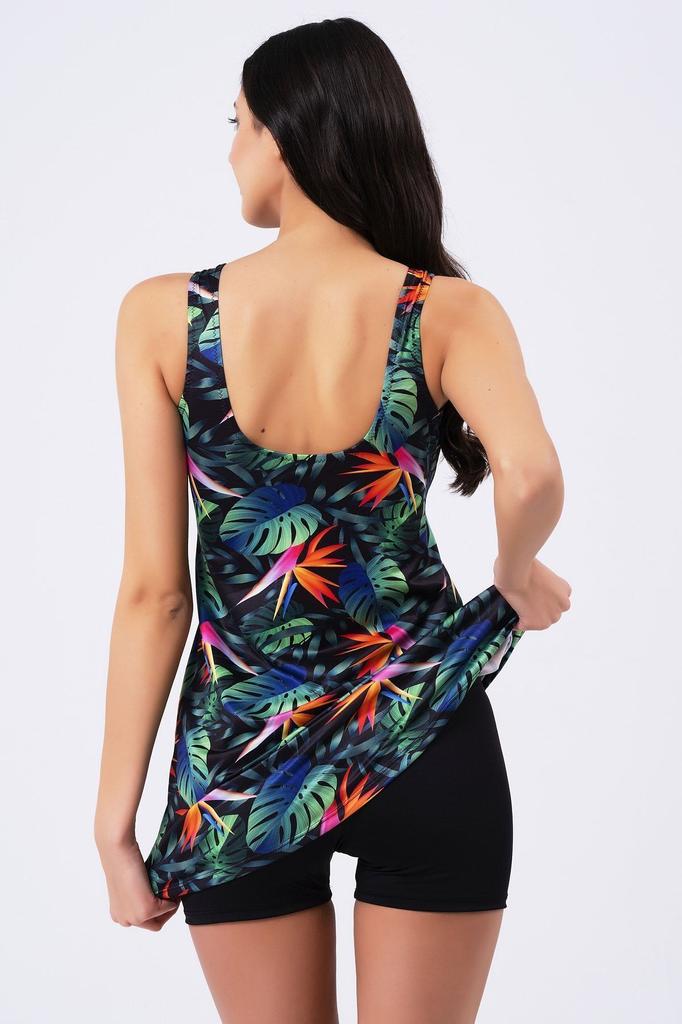 Dámská móda Velké plavky Tropické vzorované šaty Plavky s Lycrou šortky (Široký rozsah velikostí)
