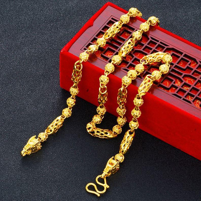 Dubai Brass Plated Gold Vietnam Alluvial Necklace Hollow Faucet Cross-Border Men's Sand Keel for Women