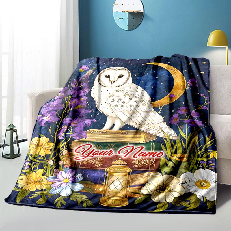 1PC Custom Name Owl Moon Magic Flannel blankets Patterns Throw Blanket All-Season Soft Gift for Couch, Bed, Camping gifts