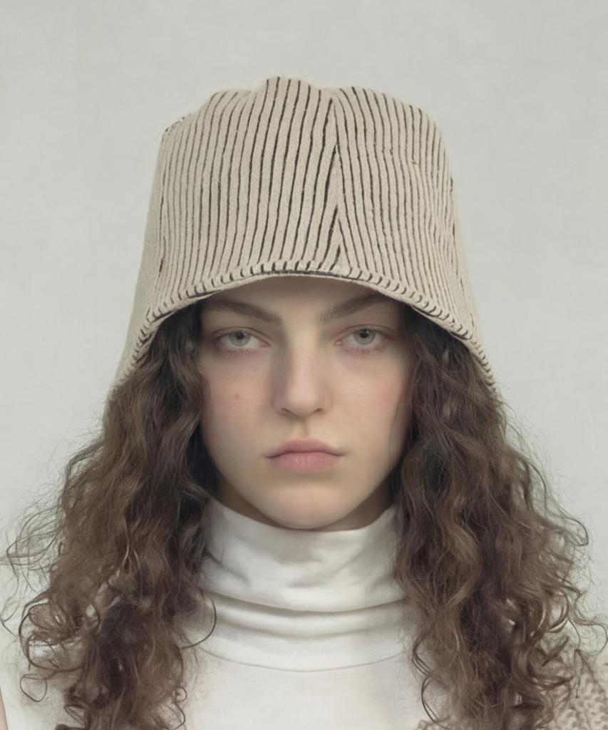 Eondeokeonteulolseutyudio Winter Knit Bucket Hat Stand Bucket / Stripe Knit / Milk