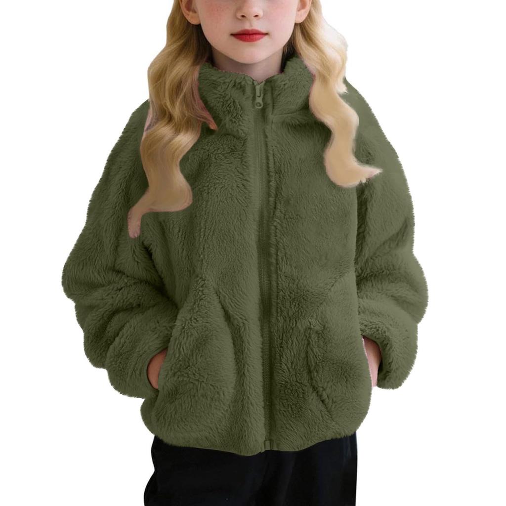 Children's Fashion Fleece-Lined Boys' & Girls' Autumn/Winter Lightweight Warm Solid-Color Coat