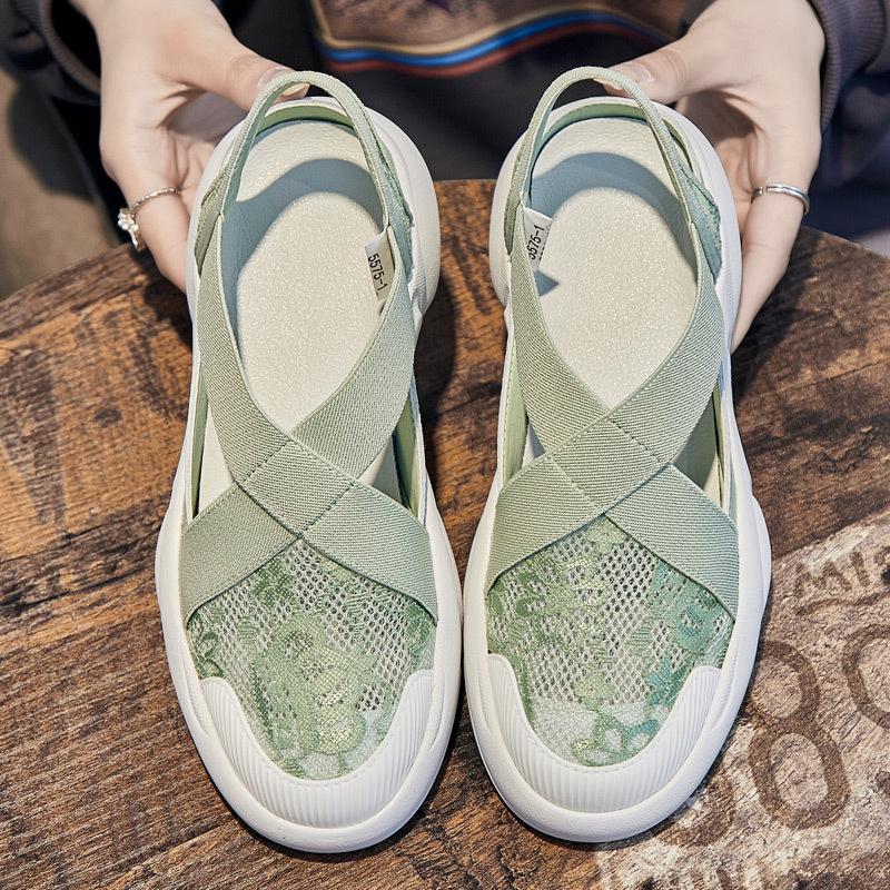 Summer 2025 Women's White Thick-Soled Espadrille Sandals - Breathable, Hollowed-Out Flats